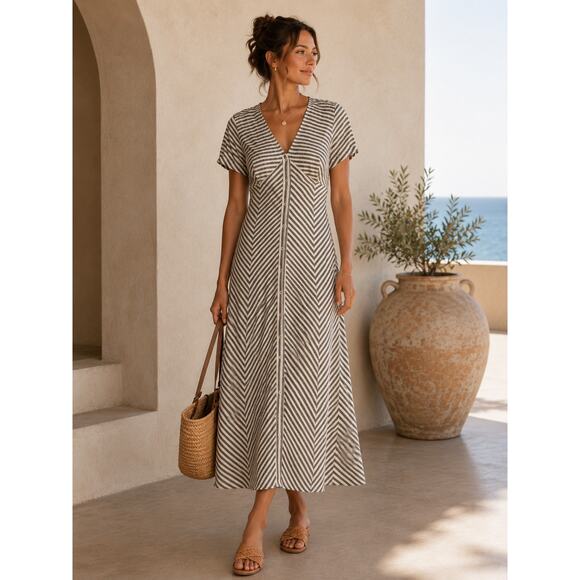 Max Studio Dresses & Skirts - Max Studio Black White Stripe Cotton Maxi Dress Size 8 Button Front